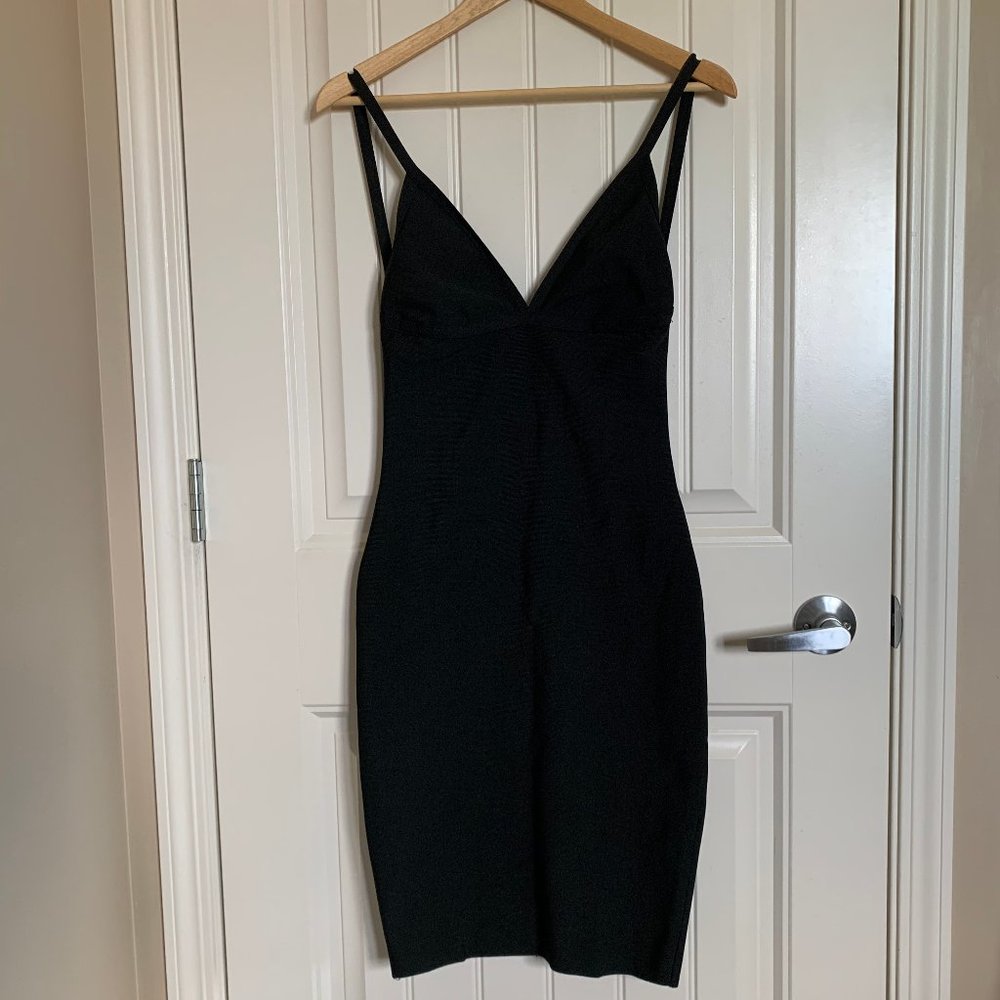 Revamped Black Open Back Bandage Midi Dress Size L